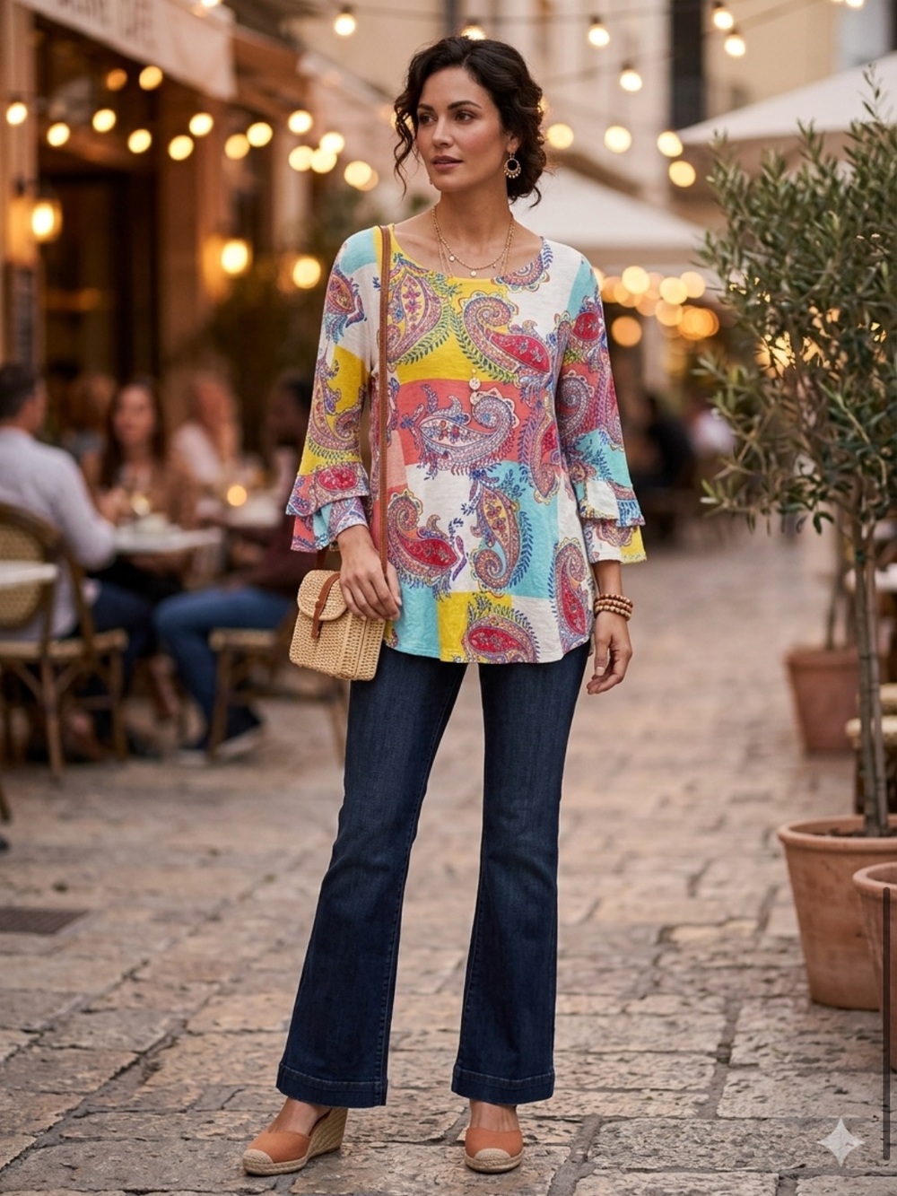 Ruby Rd Paisley Soft Knit Tunic Top Multicolor Flowy Bohemian Medium Colorblock